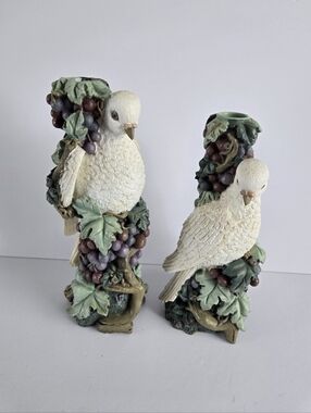 Set of 2 Doves & Grapes Resin Candlestick Holders Innovation Giftware
